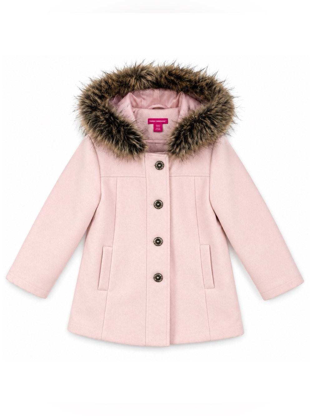 Young Dimension Pink Faux Fur Hooded Peacoat Girls Size 6/7